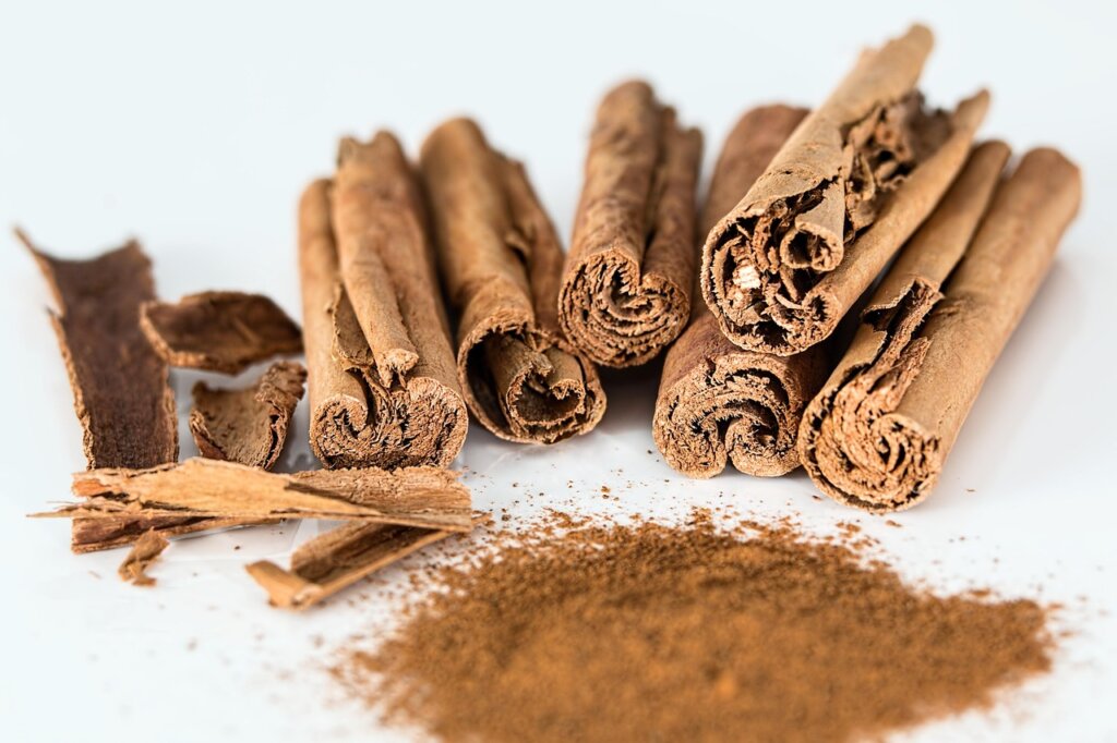 cinnamon powder sprinkled on plant soil surface
