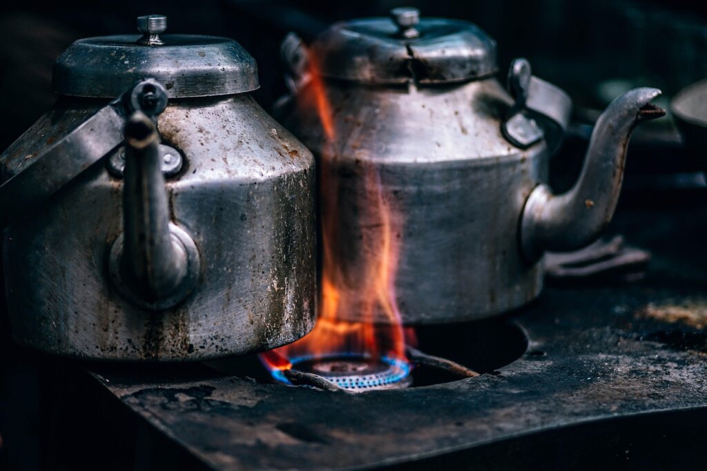 pot with baking soda solution boiling on stove