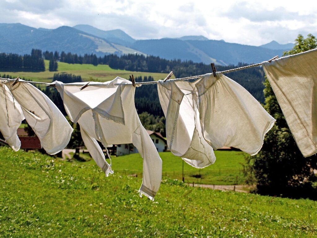 freshly sanitized white kitchen cloth hanging to dry in sunlight